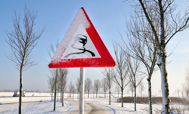 Slippery-Road-Sign-In-Winter